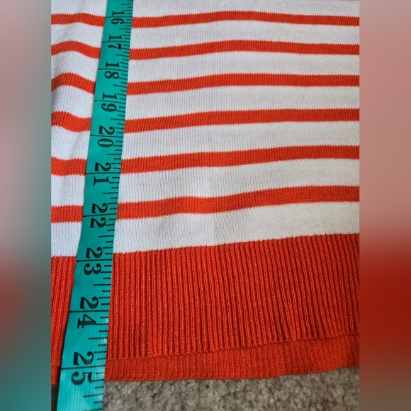 MICHAEL KORS Striped Orange and White Hooded Sweater With Gold Chain. Medium - Picture 12 of 13